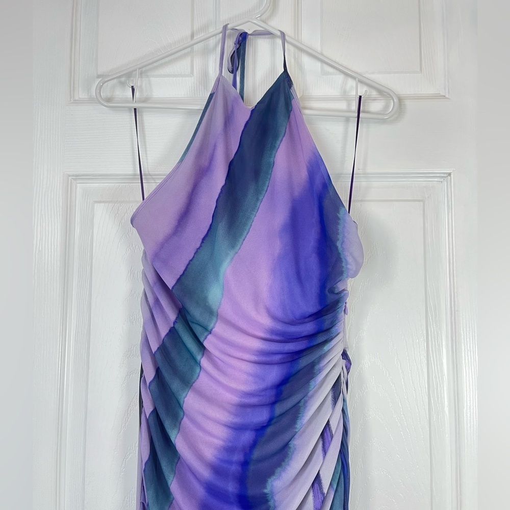 Zara Purple Marble Print Halter Midi Dress Size Large - Picture 4 of 8